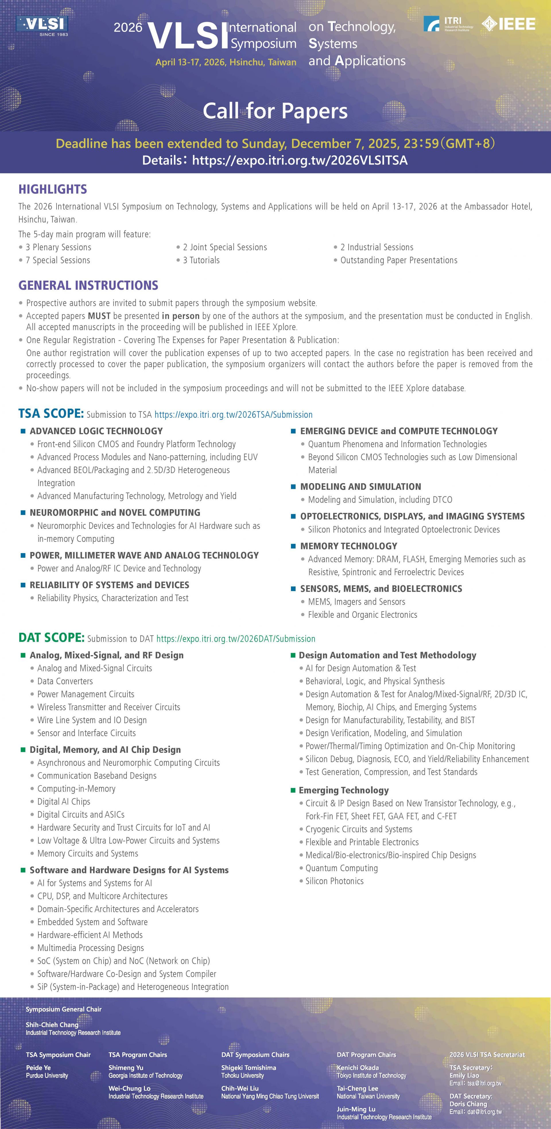 Announcement photo - 2026 VLSI TSA Call for Papers